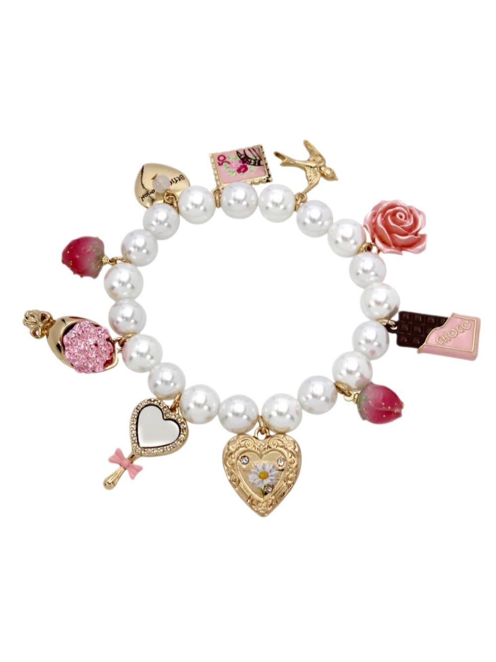 Betsey Johnson Faux Stone Sweetheart Charm Stretch Bracelet NWT